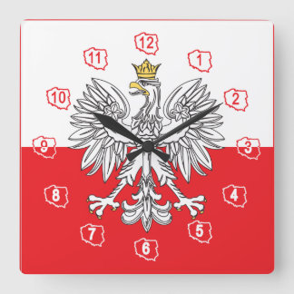 Horloge Carrée Eagle polonais avec l'horloge murale de drapeau de