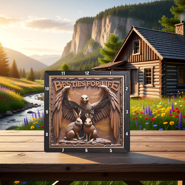 Horloge Carrée Eagle Rabbit Textured Forest (Créateur téléchargé)