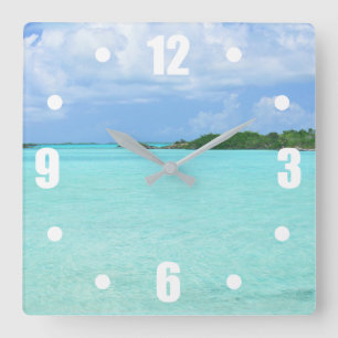 HORLOGE CARRÉE EAU AQUAMARINE, CIEL BLEU/ CARAÏBES