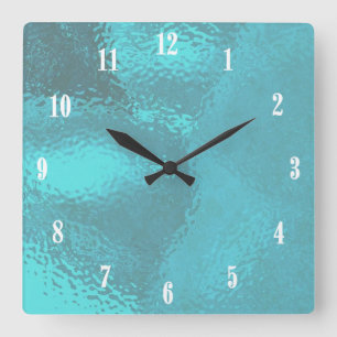 Horloge Carrée Eau Bleue Aqua avec chiffres blancs