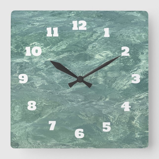 Horloge Carrée Eau verte bleue scintillante Résumé de la plage cô (Recto)