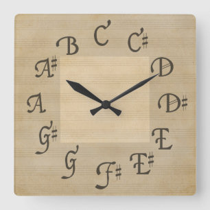 Horloge Carrée Échelle des notes de musique, regard antique