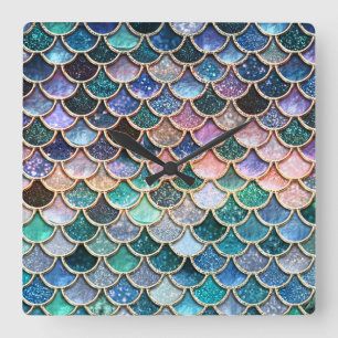 Horloge Carrée Échelles multicolores de luxe de sirène de parties