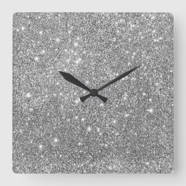 Horloge Carrée Éclats de Parties scintillant en argent (Recto)