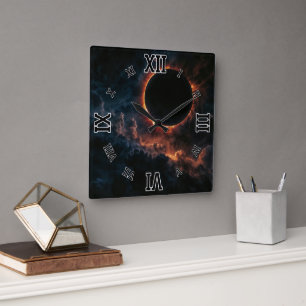 Horloge Carrée Éclipse solaire qui inspire Awe AI Art de Xzendor7