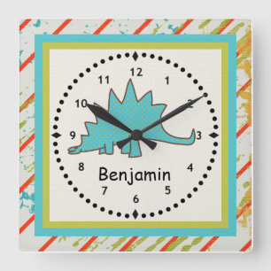 Horloge Carrée Écluse à mur de dinosaures pour enfants Stegosauru