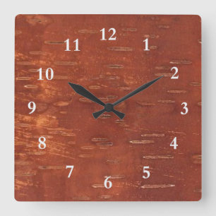 Horloge Carrée Écorce interne de bouleau