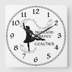 Horloge Carrée Écossais Enseignant de danse Highland Silhouette