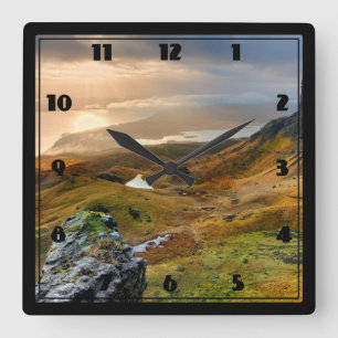 Horloge Carrée Écosse Pittoresque Rolling Hills paysage