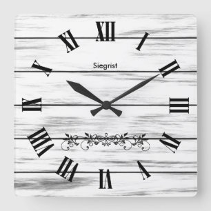 Horloge Carrée Écran blanc Patiné en bois