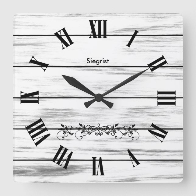Horloge Carrée Écran blanc Patiné en bois (Recto)