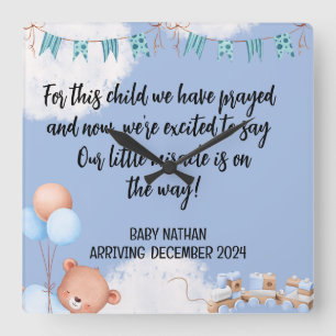 Horloge Carrée Écriture Baby Boy Carte Faire-part Cet enfant 1