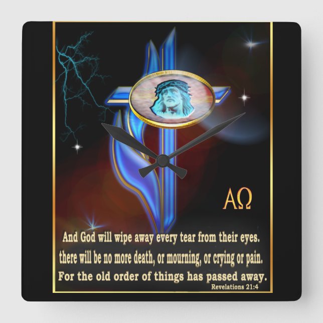 Horloge Carrée Écriture chrétienne (Recto)