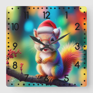 Horloge Carrée Écureuil de Noël Comme Père Noël-56765