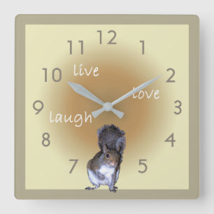 Horloge Carrée Écureuil - vivant - amour - rire