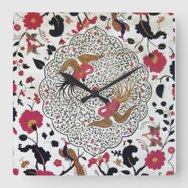 HORLOGE CARRÉE EDEN / ELEGANT RED BLACK WHITE FLOWERS AND BIRDS (Recto)