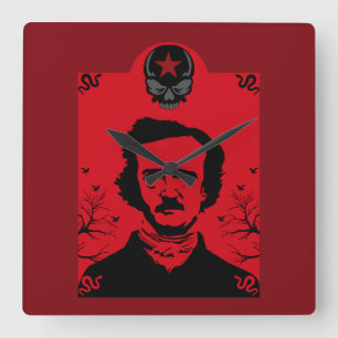 Horloge Carrée Edgar Allan Poe Black Raven