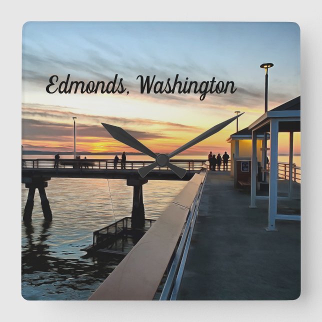 Horloge Carrée Edmonds Washington Pier au coucher du soleil (Recto)