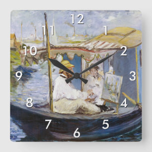 Horloge Carrée Edouard Manet - Monet dans son bateau-atelier