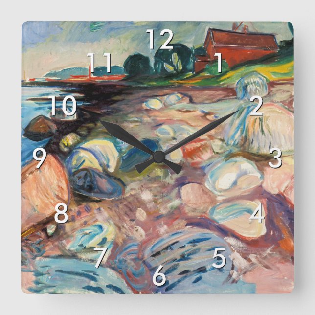Horloge Carrée Edvard Munch - Rive avec Maison Rouge (Recto)