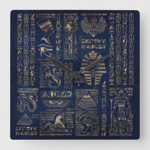 Horloge Carrée Egyptian hieroglyphs and deities-gold on marble