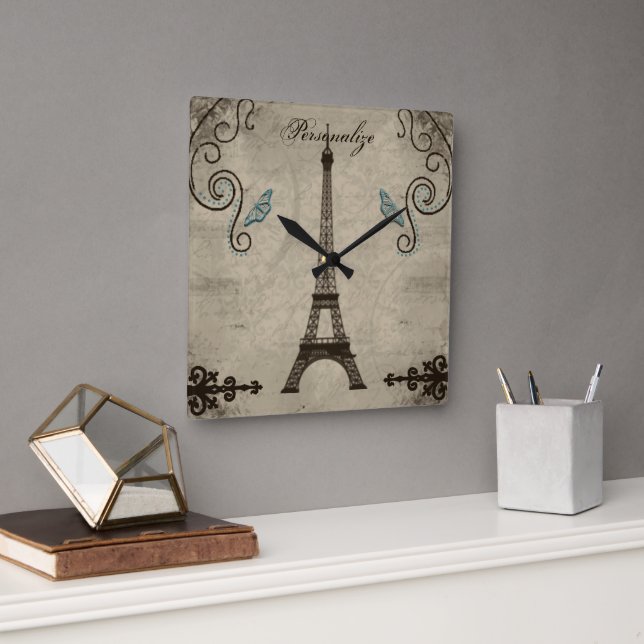 Horloge Carrée Eiffel Tower Grunge (Bureau)
