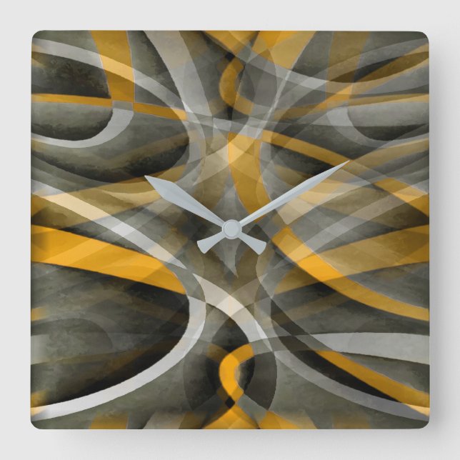 Horloge Carrée Eighties Retro Mustard Yellow and Grey Abstract Cu (Recto)