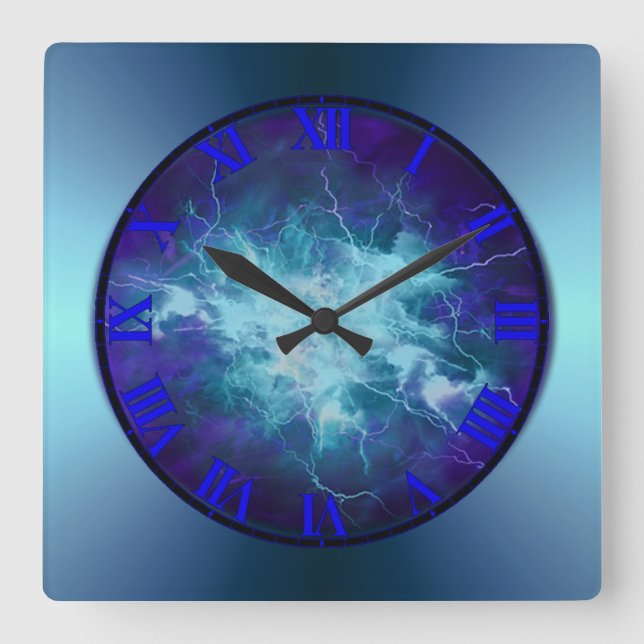 Horloge Carrée Electric Blue Lightening (Recto)