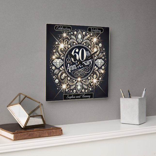 Horloge Carrée Élégance intemporelle : 60e anniversaire Design (Bureau)