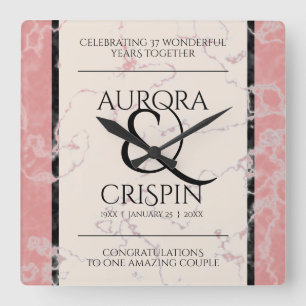 Horloge Carrée Élégant 37e anniversaire du Mariage Alabaster