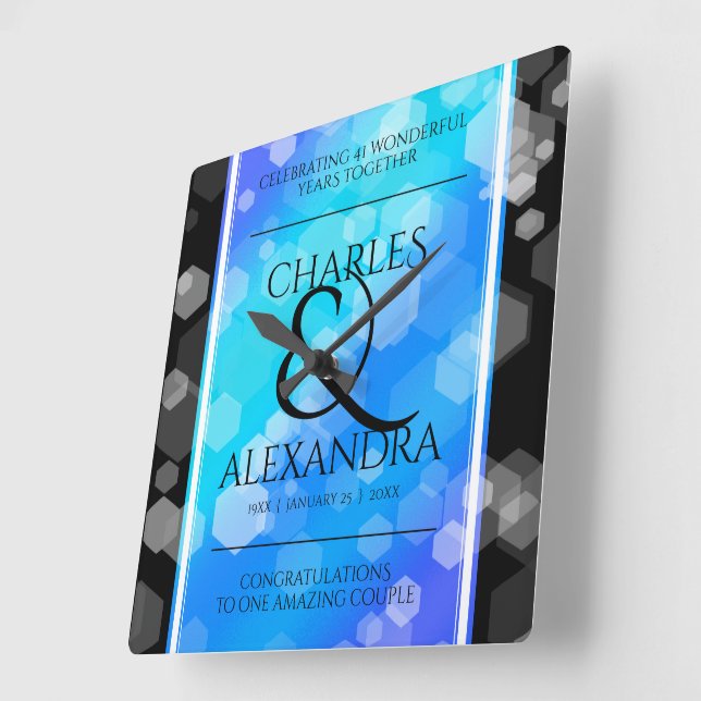 Horloge Carrée Élégant 41ème anniversaire Mariage de Topaz Bleu (Angle)