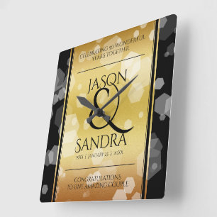 Horloge Carrée Élégant 50e anniversaire de Mariage d'or