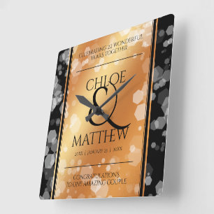 Horloge Carrée Élégant 7e 22e 49e anniversaire de Mariage de cuiv