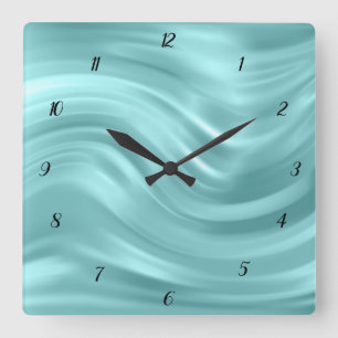 Horloge Carrée Elégant Aqua Blue Swirl Design décoratif