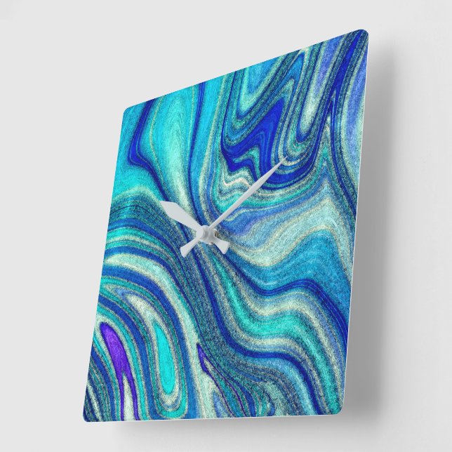 Horloge Carrée Elégant Aquamarine Paua Rainbow Shell inspiré (Angle)