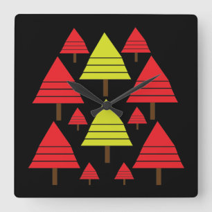 Horloge Carrée Élégant arbre de Noël vert rouge moderne