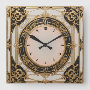 Horloge Carrée Elégant Art Déco noir et or