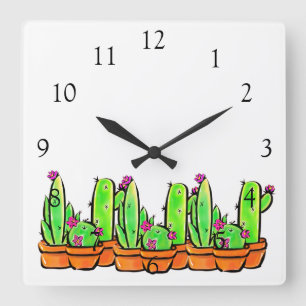 Horloge Carrée Élégant boho Cactus cactus cactus succulents