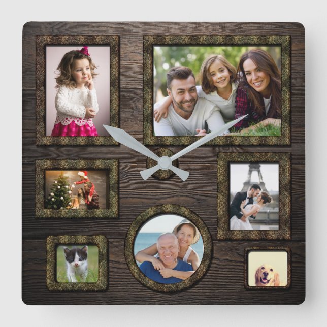 Horloge Carrée Elégant cadre photo en bois personnalisé Bois Horl (Recto)