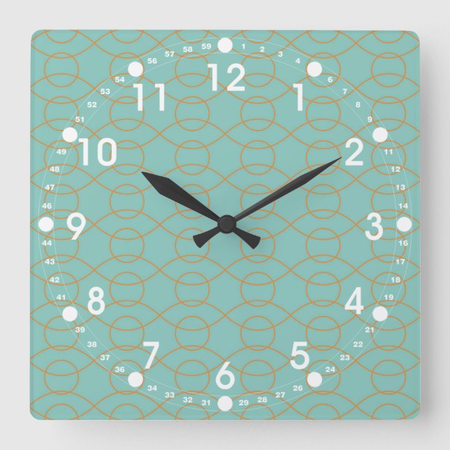 Horloge Carrée Elégant Cercles Bleu Orange Moderne Rayures Vives (Recto)