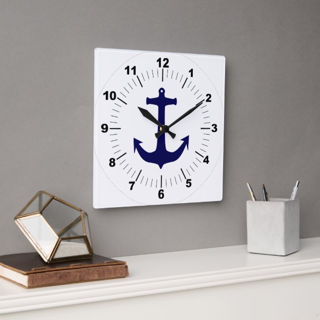 Horloge Carrée élégant classique Fond bleu élégant blanc (Bureau)