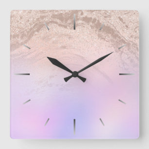 Horloge Carrée Elégant dégradé moderne rose or parties scintillan