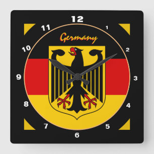 Horloge Carrée Elégant drapeau allemand, aigle & Allemagne / desi