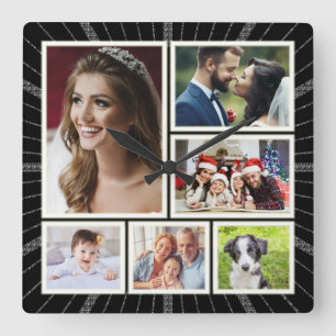 Horloge Carrée Elegant family photo collage