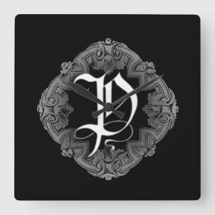 Horloge Carrée Élégant Goth Initial P