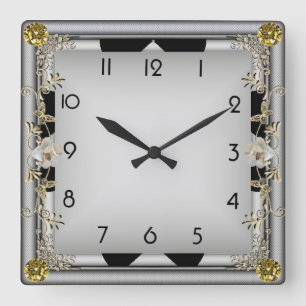 Horloge Carrée Élégant gris Art Déco