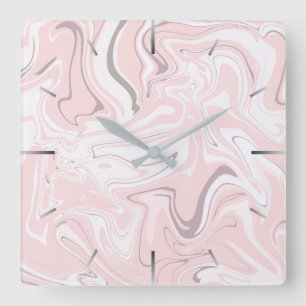 Horloge Carrée Elégant look minimaliste en marbre rose et blanc