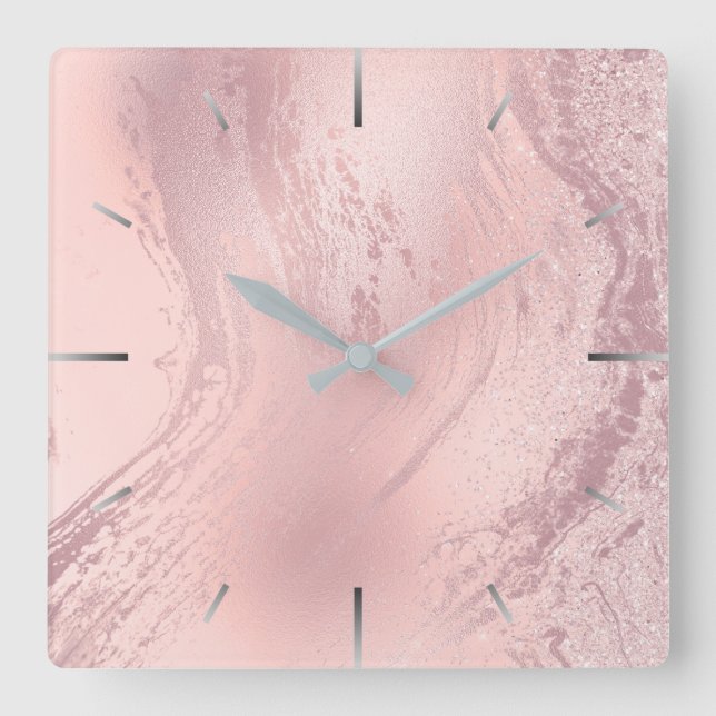 Horloge Carrée Elégant marbre de parties scintillant rose rose él (Recto)