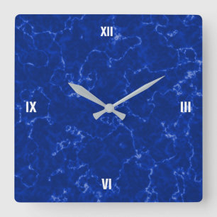 Horloge Carrée Elégant marbre Royal Bleu avec des veines blanches