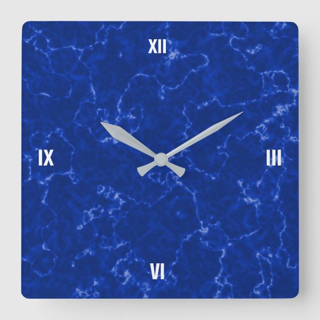 Horloge Carrée Elégant marbre Royal Bleu avec des veines blanches (Recto)